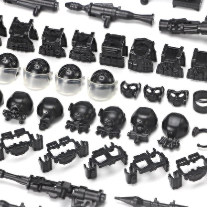 Feleph SWAT Equipment Pack City Army Toy Set for Special Weapons and Tactics Figures, Black Modern Military Bricks Kit Gear Accessories Building Blocks Compatible with Major Brand