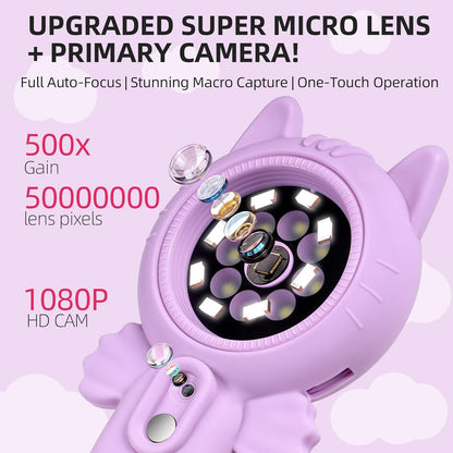 Kids Microscope – 500X Digital Pocket Handheld Microscope with Dual Cameras & Autofocus, STEM Educational Toy & Perfect Christmas Birthday Gift for Boys & Girls Ages 3 4 5 6 7 8 9 10(Pink)