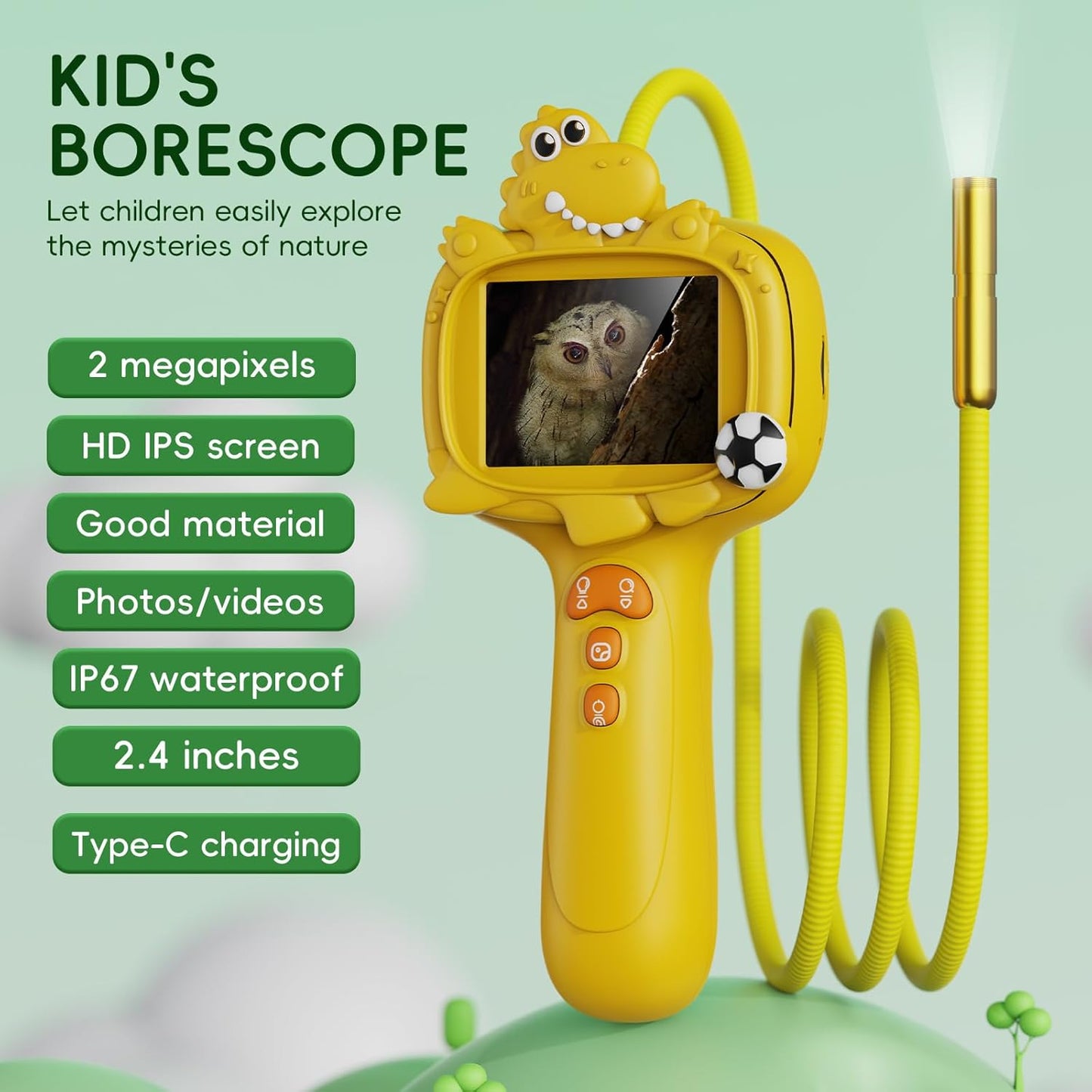 Borescope Camera Toy with Light for Kids - STEM Science Educational Toy for 4 5 6 7 8 9 10 Years Old Boys Girls Birthday Gift, Snake Scope Camera for Outdoor Camping Nature Exploration