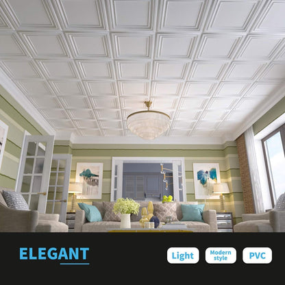 Art3d PVC Ceiling Tiles, 2'x2' Plastic Sheet in Black (12-Pack)