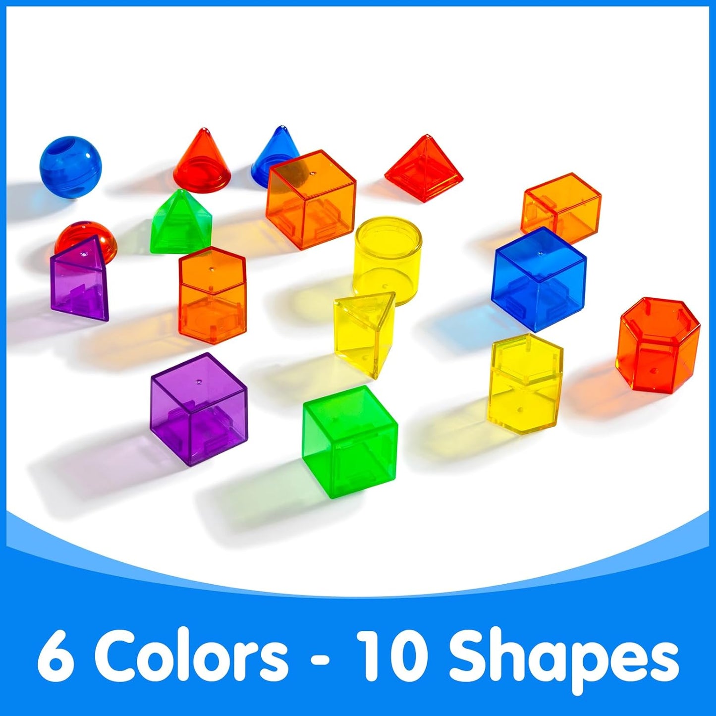 60 Pieces 3D Shapes for Teaching - Geometric Solids for Kids, Light Table Manipulatives, Translucent Toys