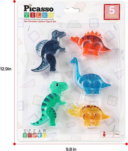 PicassoTiles Magnetic Tile Building Blocks Add On 8 Magnetized Action Figures Construction Vehicles & Zoo Animal Theme Compatible with Magnet Tiles Sets STEM Learning Toy for Boys & Girls Age 3+ PTA21