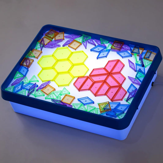 Odoorgames Light Box with Shapes & Cards Set – Light Table for Kids, Educational Toys for Tracing, Sensory Play & Early Learning (Cyan)