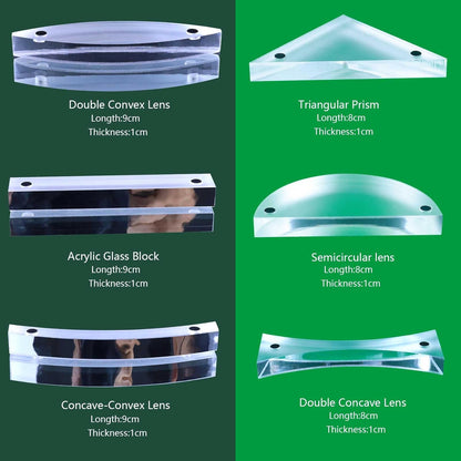 STEM Optical Refraction Reflection Experiment Kit- Magnetic Lenses Triangular Prism Acrylic Glass Block 3-Way Linear Light Source Teaching Equipment for School Classroom with Storage Box
