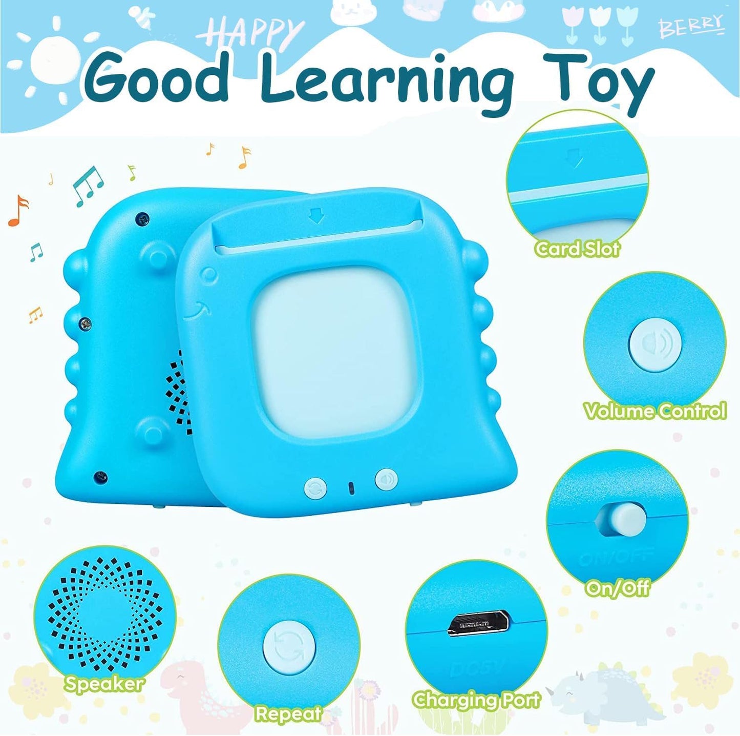 Talking Flash Cards for Toddlers with 510 Sight Words, Autism Sensory Toys, Pocket Speech, Speech Therapy Toys, Toddlers Language Learning Toys, Preschool Birthday Gifts for 1 2 3 4 5 Years Old (Blue)