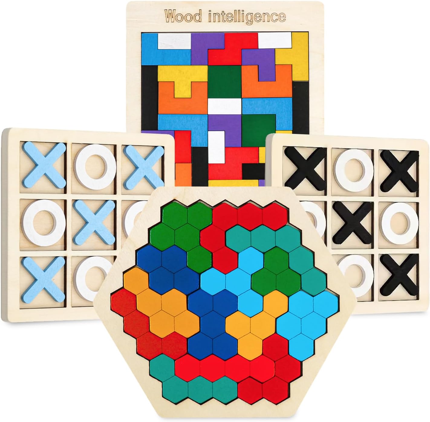 Wooden Puzzles Blocks Brain Teasers Logic Games for Classroom & Party Times,Jigsaw Puzzle Intelligence STEM Montessori Educatioanl IQ Toys Games for Kids Boys Girls Ages 3+ (3 Pack)