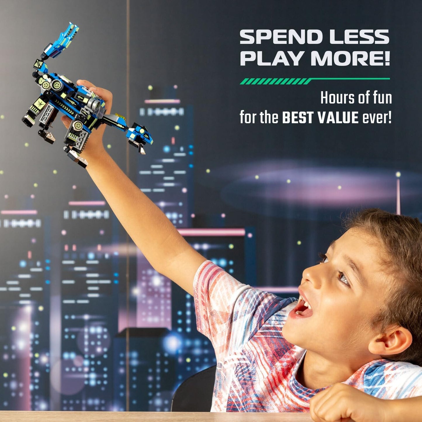 JITTERYGIT Robot Army Buildable Mech Soldier Glow in The Dark Gift Toy Set, Helicopter Military Creative STEM Project, Dinosaur Building Bricks Kit for Kids Ages 6-11 Years Old