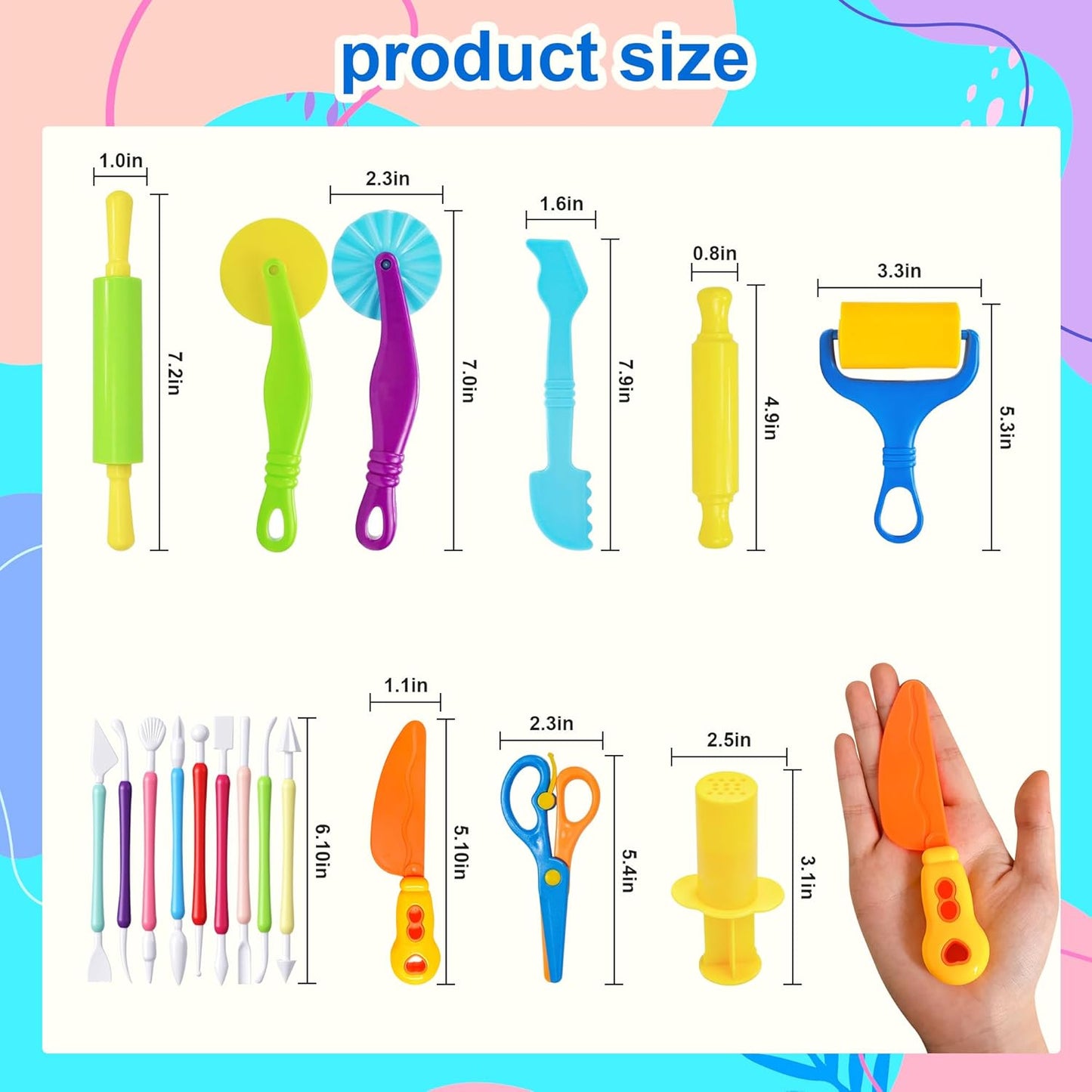 Kleeblatt Dough Tools Set for Kids - 19 Pcs Playdough Kit with 9 Basic Dough Tools, 9 Double-Headed Clay Carving Tools & Cleaning Brush, Safe for Toddlers Ages 2-8, for Clay/Plasticine/Sand