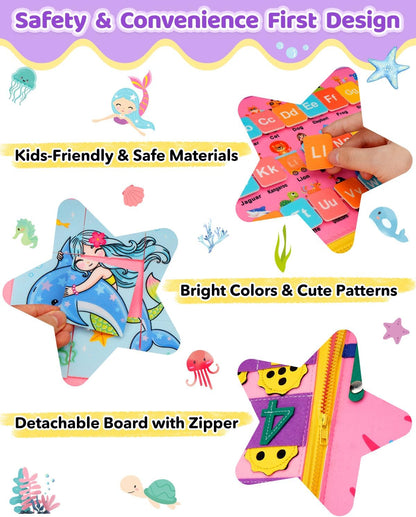 SaFeli Toddler Busy Board, Montessori Toys for Toddler Girl Birthday Gifts, Learning Toys Sensory Busy Book Toys for Toddlers, Travel Educational Book for Airplane Car | Birthday Gift for Girls, Pink