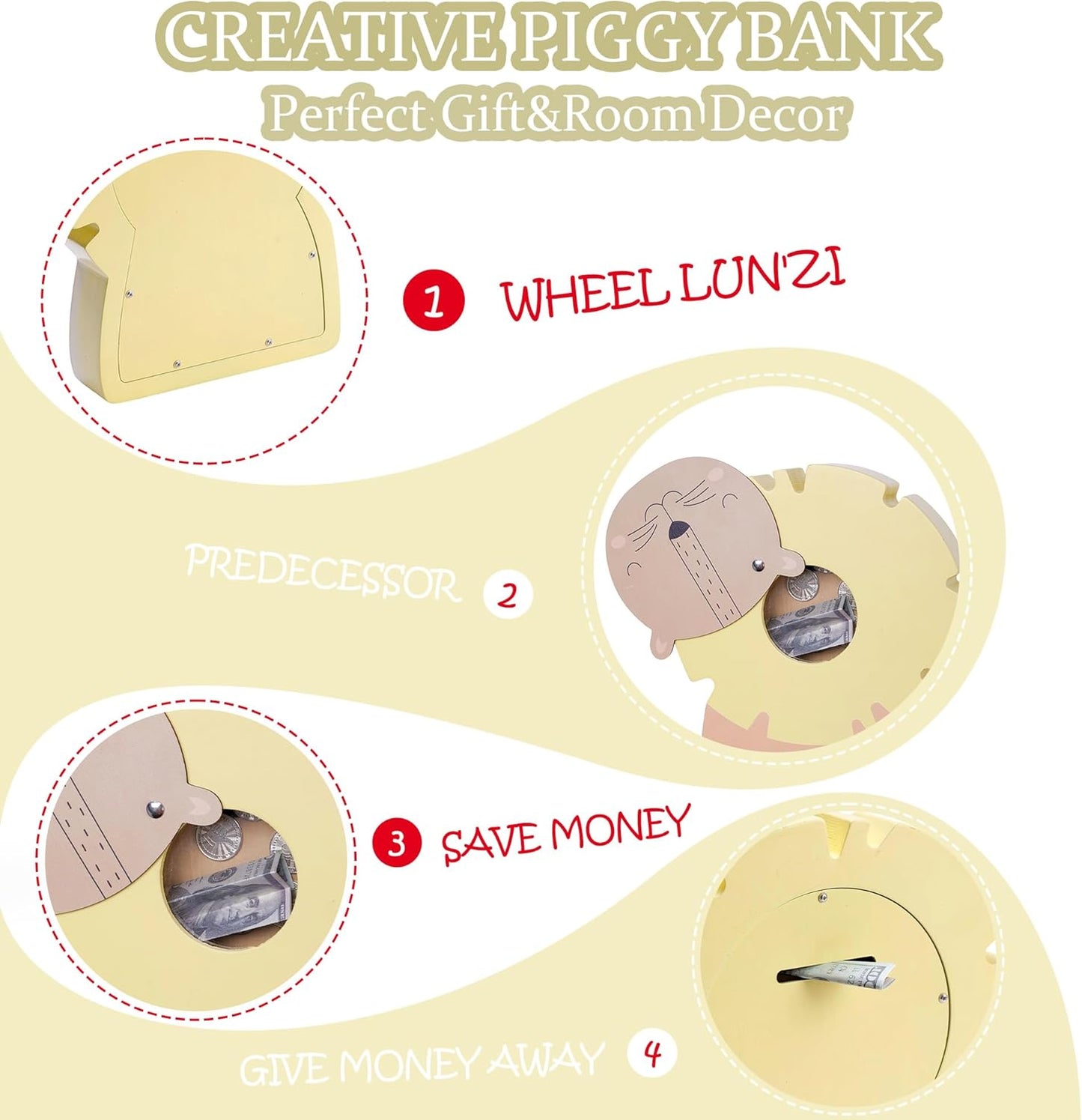 Wooden Globe Piggy Bank for Boys Kids Girls Clear Real Money Coin Bank Toy Toddler Birthday