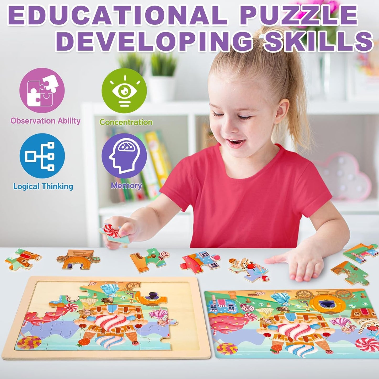 Puzzles for Kids Ages 4-6, 4 Packs 24 Pcs Wooden Jigsaw Puzzles for Toddlers Ages 2-4, Preschool Educational Vehicle Puzzle Toys Gifts for 3 4 5 6 Boys Girls