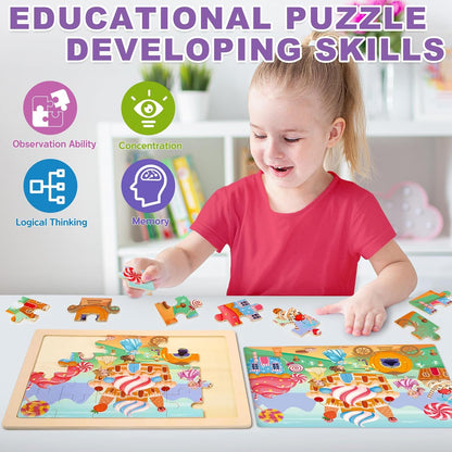 Puzzles for Kids Ages 4-6, 4 Packs 24 Pcs Wooden Jigsaw Puzzles for Toddlers Ages 2-4, Preschool Educational Vehicle Puzzle Toys Gifts for 3 4 5 6 Boys Girls
