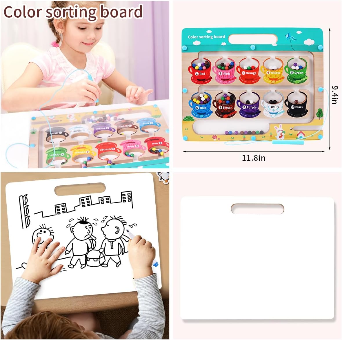 Magnetic Color and Number Maze with White baseboards- Montessori Toys for 3 Years Old Boys Girls Wooden Magnet Board Puzzles, Fine Motor Skills Learning Toys Toddler