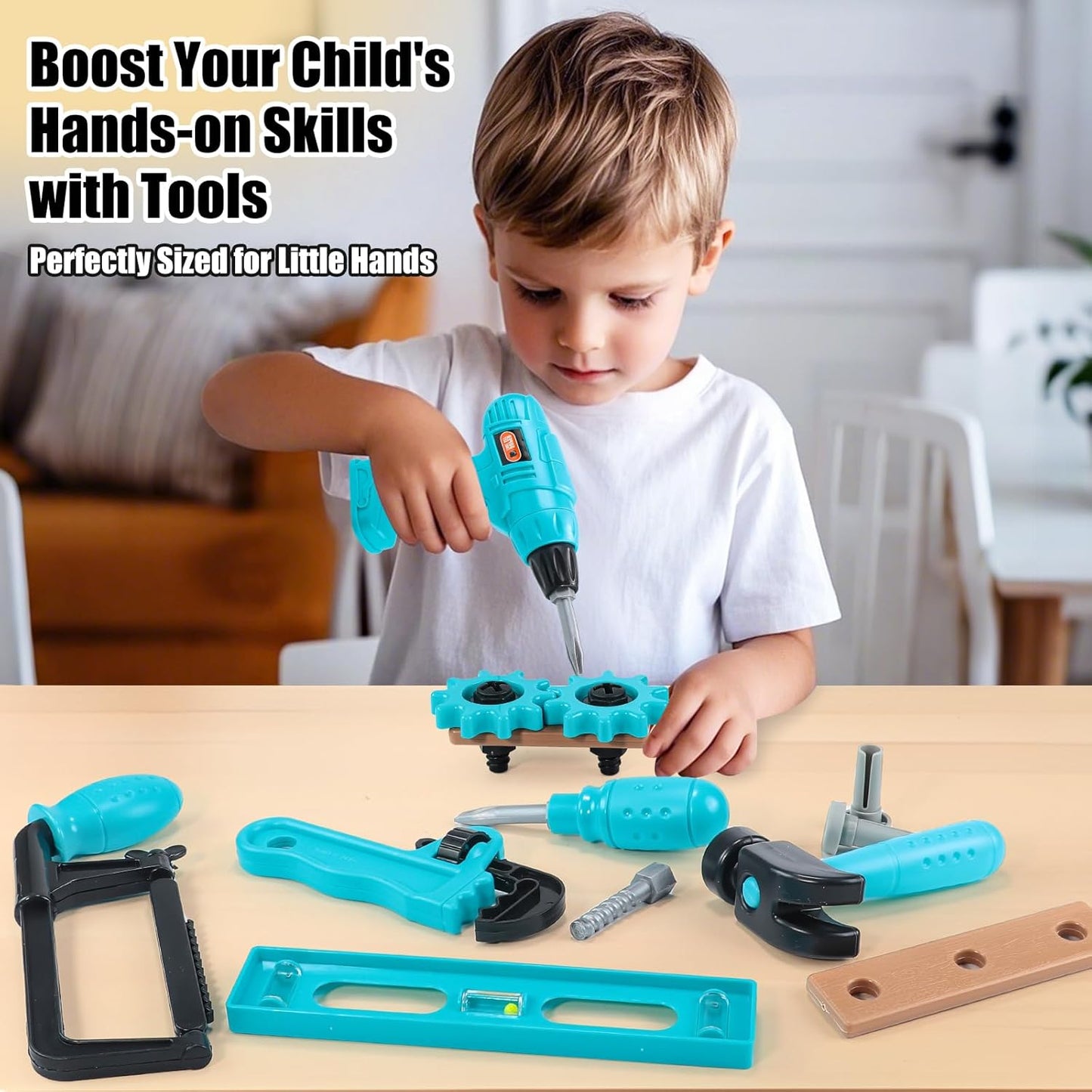 GAIETYDIY Kids Tool Set – Pretend Play Toddler Tool Set with Tool Box, Electronic Toy Drill, Screwdriver, Screw Construction Kits, Educational Tools for Kids Ages 3,4,5,6,7 Years Old, Boy Girl