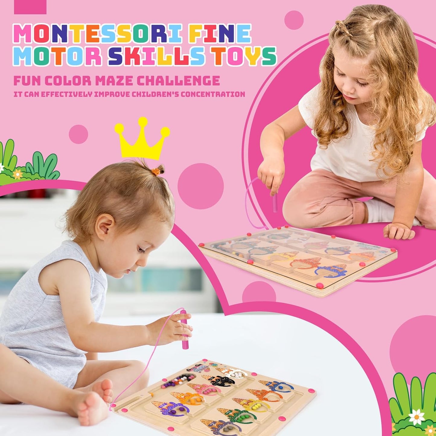 Uiseba Dinosaur Mini Magnetic Color and Number Maze Montessori Toy for Ages 3 4 5, Toddler Busy Board, Educational Preschool Learning Activities, Ideal Christmas & Birthday Gift for Boys and Kids