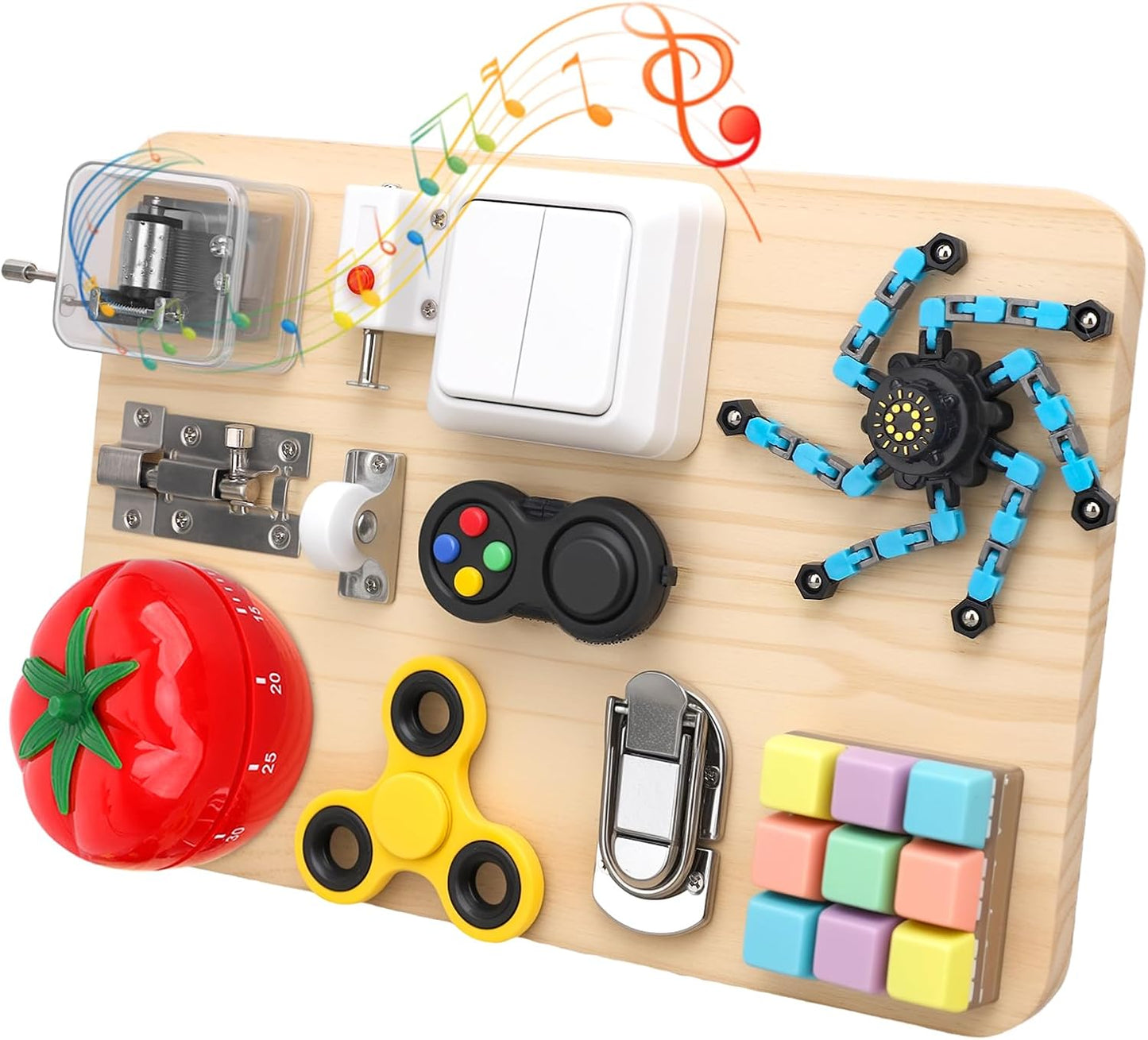 Umnodobn Montessori Busy Board for Toddlers, 11-in-1 Sensory Learning Travel-Friendly Activity Board, Fine Motor Skills Toy, Screen, Birthday Holiday Presents for Boys Girls 3+ Years Old