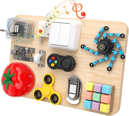 Umnodobn Montessori Busy Board for Toddlers, 11-in-1 Sensory Learning Travel-Friendly Activity Board, Fine Motor Skills Toy, Screen, Birthday Holiday Presents for Boys Girls 3+ Years Old