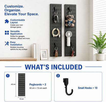 Pegboard Wall Organizer Kit – Heavy Duty 20lbs Load Bearing, Easy Installation, 4 Peg Board Panels 14 Accessories – Multi-Surface Use For Garage, Office, Kitchen & Crafts (White Pegboard,24″×24″)