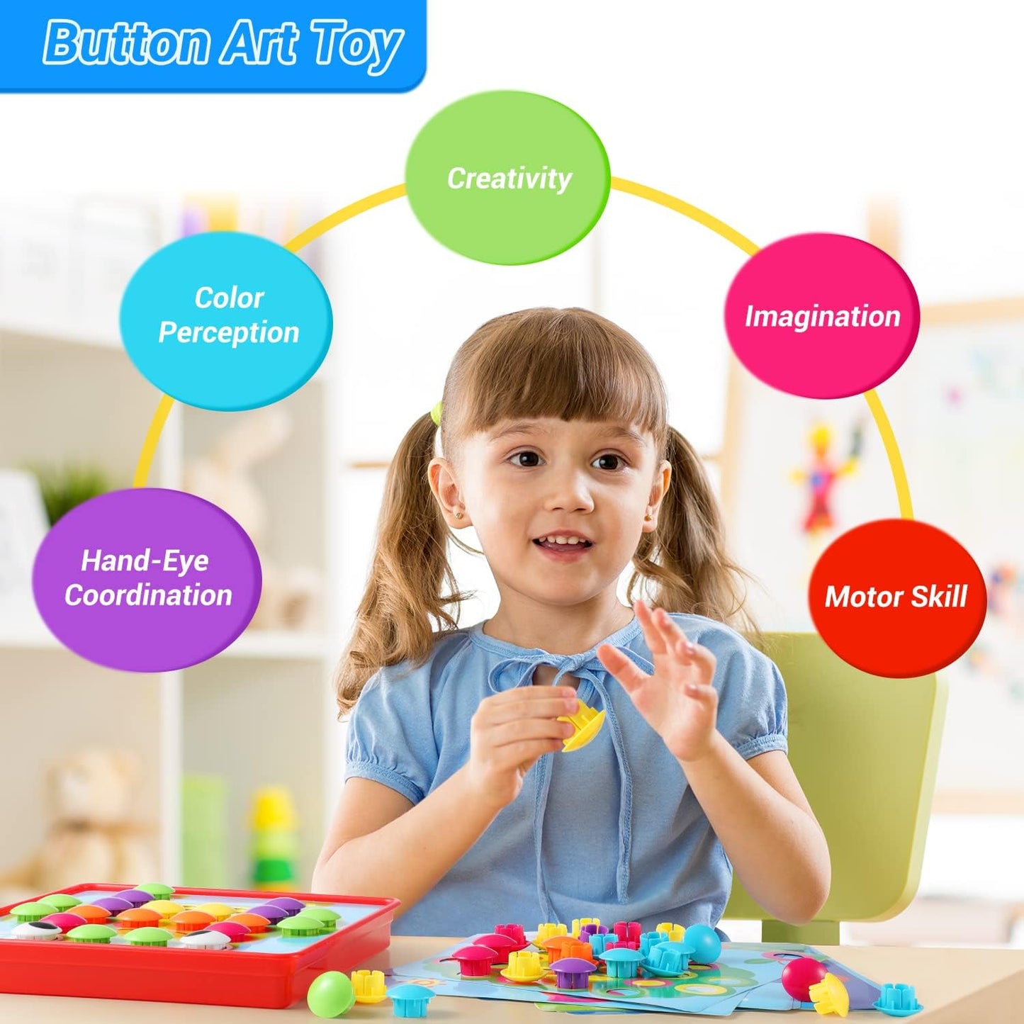 Geekper 96 PCS Button Art Toys for Toddlers, Color Matching Mosaic Pegboard Early Learning Educational Toys for 3, 4, 5, 6 Year Old Kids Boys and Girls Gifts, Including 24 Pictures and 72 Buttons