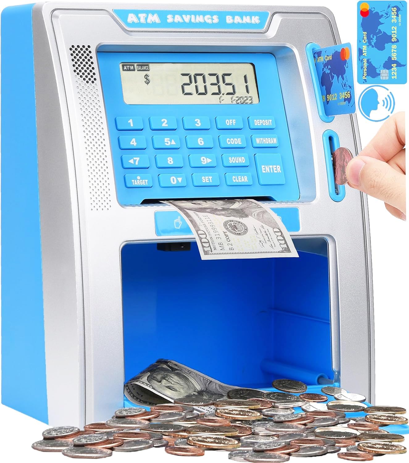 Fishboy Talking Pink ATM Piggy Bank for Kids with Dual Debit Cards, Power-Off Memory, Auto-Opening Drawer for Real Money for Girls, Onekey Shutdown, Bill Feeder, Coin Recognition, Balance Calculator