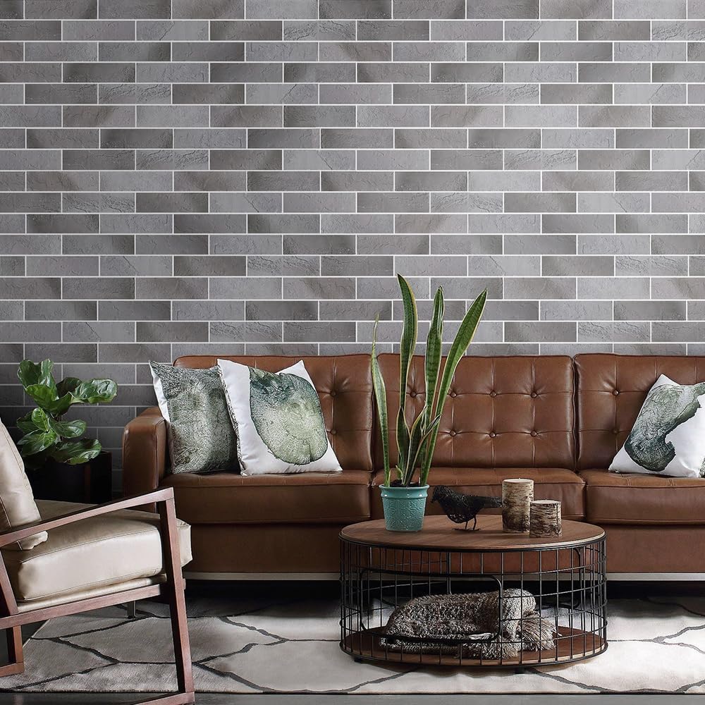 100 Whitewash Grey Faux Brick Wall Tiles, 3D Thin Brick Veneers for Bedroom, Bathroom, Kitchen, Fireplace and Fence Wall Panels (14.2 sq ft)