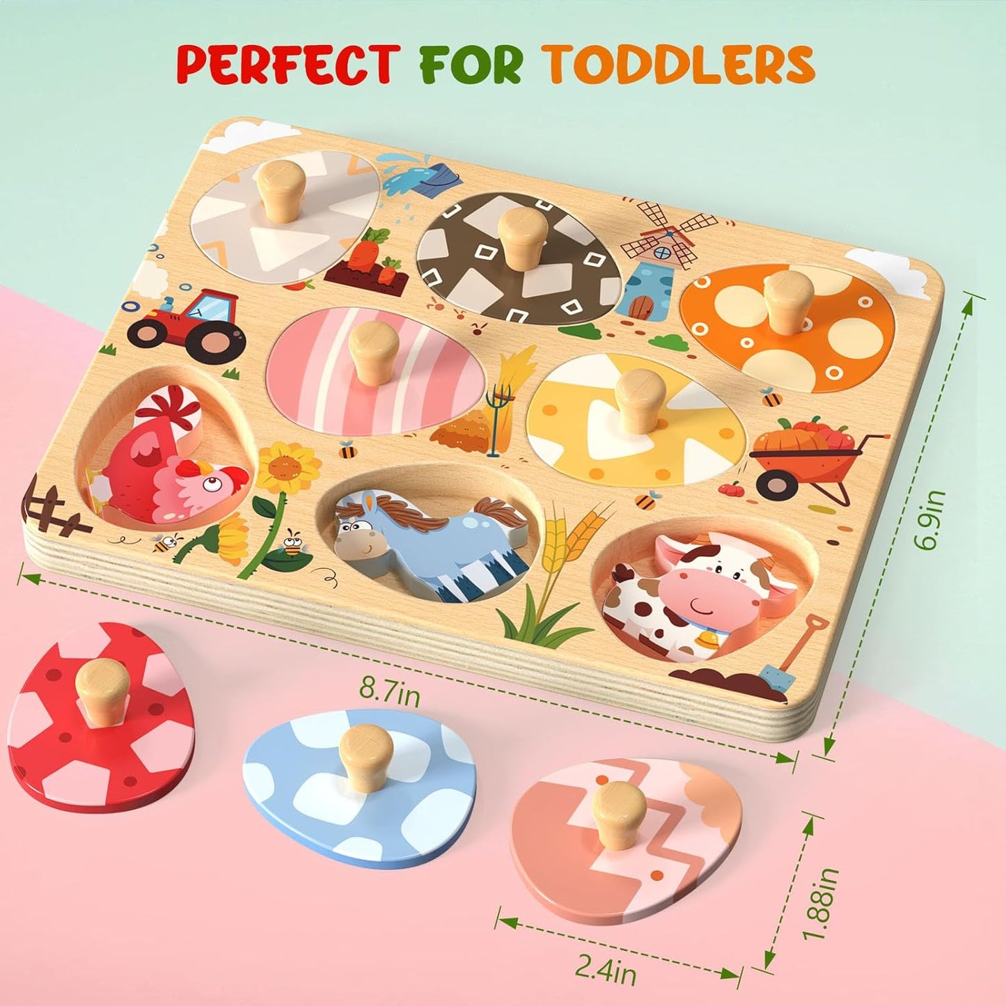 Zeoddler Easter Wooden Puzzles for Toddlers, 8 Pcs Farm Animal Matching Egg Puzzle, Montessori Toys for Boy Girl Birthday Gifts, Preschool Learning Activities & Educational Toys for Boys, Girls