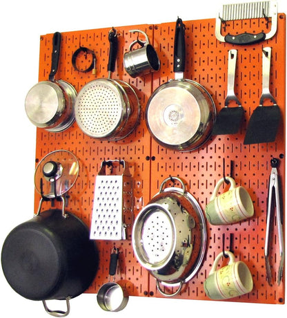 Wall Control Kitchen Pegboard Organizer Pots and Pans Storage Rack Organization Kit with Green Pegboard and White Accessories