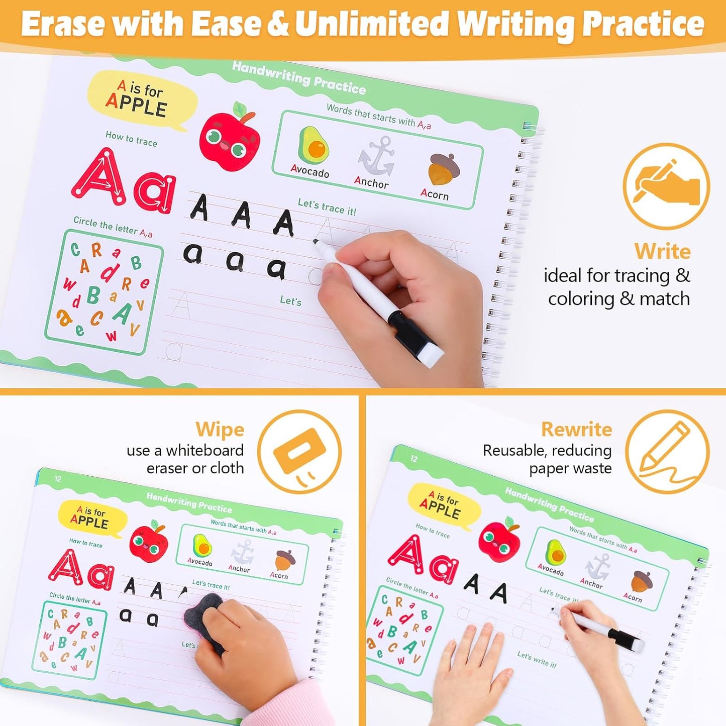 Thboxes Preschool Busy Book for Kids Ages 3-5 - 53 Pages Reusable Tracing Activity Coloring Book with Writing Practice, Educational Toys Gift, Autism Sensory Travel Activity Book for Toddlers