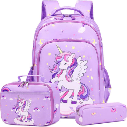 Girls Backpack for Elementary Unicorn Backpack Kids Backpack School Bookbag for Girls 3 in 1 Set Back to School