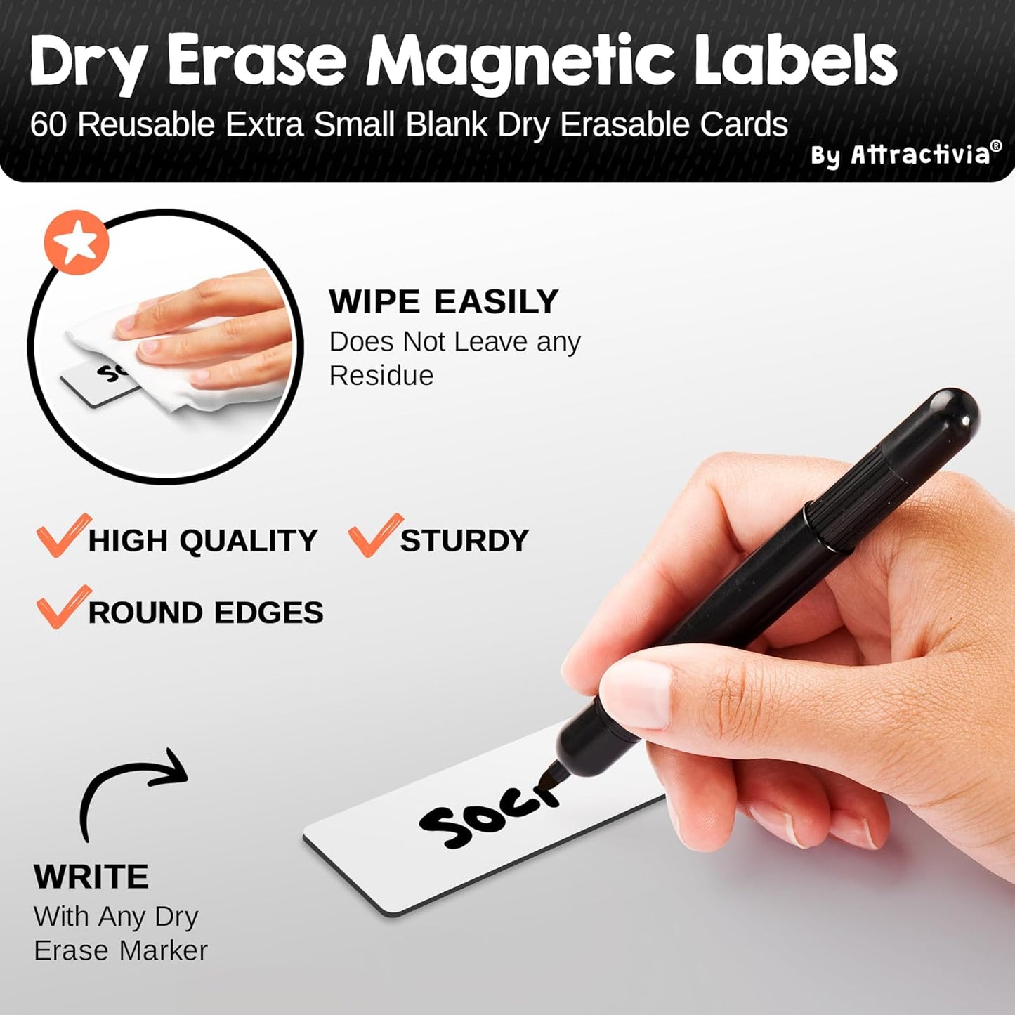 Attractivia Dry Erase Magnetic Labels 7.3 x 5.6 in, Dry Erase Magnets, 20-Pack, White Erasable Write-On All-Purpose Labels, for Office, Education, Home, Whiteboard