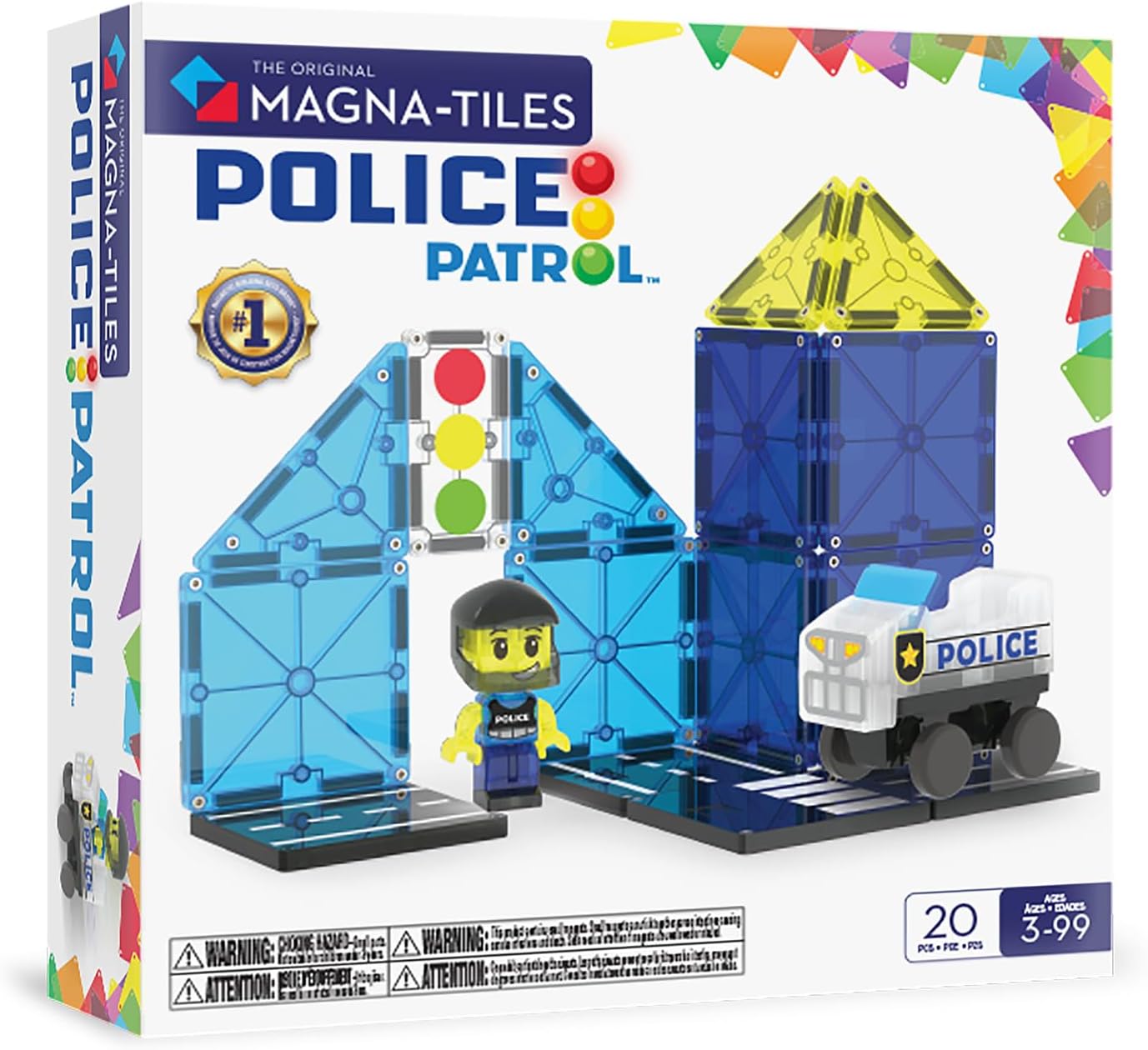 Magna-Tiles Police Patrol 20-Piece Magnetic Construction Set, The Original Magnetic Building Brand