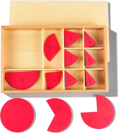 Premium Montessori Cut-Out Fraction Circle, Beechwood Fraction Insets, 10 Equal Parts of a Circle, Wooden Math Manipulative for Fraction Concepts & Equivalence, Homeschool Classroom Kids Ages 5-9