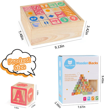 Joqutoys ABC Wooden Building Blocks for Toddlers 1-3 Large, 26 PCS Alphabet & Number Stacking Blocks, Educational Learning Toys for Boys Girls Kids Gifts 1.65''