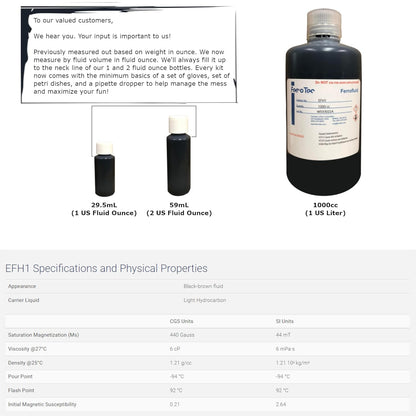CMS MAGNETICS - (1oz Kit) Ferrofluid Science Experiment Kit for Education in Magnetism - Includes: 1 Fluid Ounce (29.5mL) Bottle of Ferrofluid, Gloves, Pipette, Petri Dishes