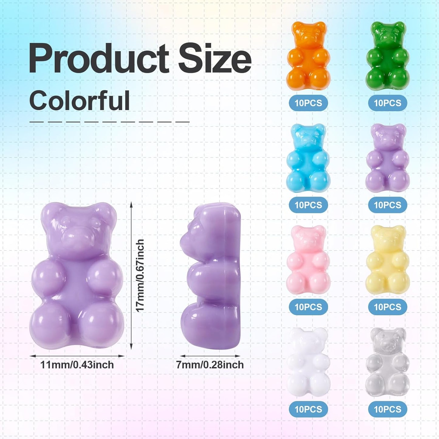 Kissitty 100Pcs Clear Acrylic Bear Beads Cute Bears Loose Beads Bulk Transparent Gummy Bear Spacer Bead Counting Bears for Bracelet Adults Necklace Earring Crafts Bag Key Chain DIY Jewelry Making