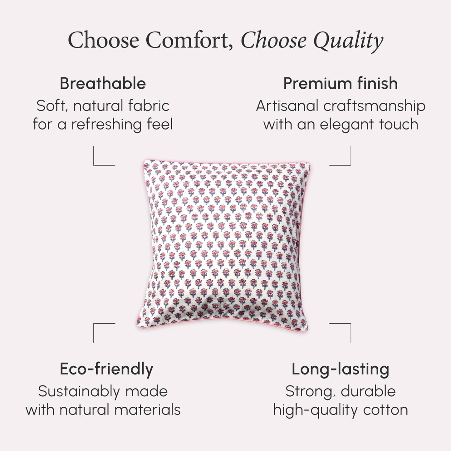 CPC 100% Cotton Throw Pillow Covers 18x18 Inch, Set of 2 Green Block Print Pattern Couch Pillow, Cute Boho Decorative Pillows for Living Room, Bedroom with Hidden Zipper- Agate Green
