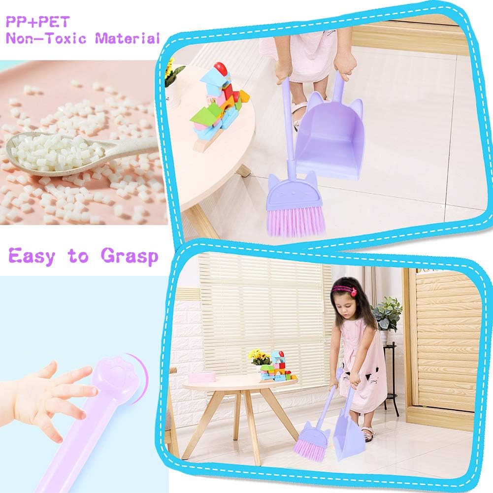 Mini Broom with Dustpan for Boy I Kids Small Cleaning Set Combo Pretend Play I Toddler Kitchen Dress Up Toys–Frog Green