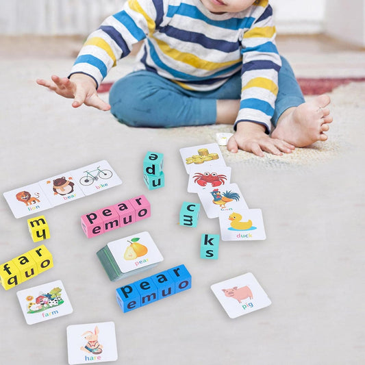 Almencla Spelling Toys Letter Spelling Block Wooden Vowel Reading Letters Toy for Boys Girls