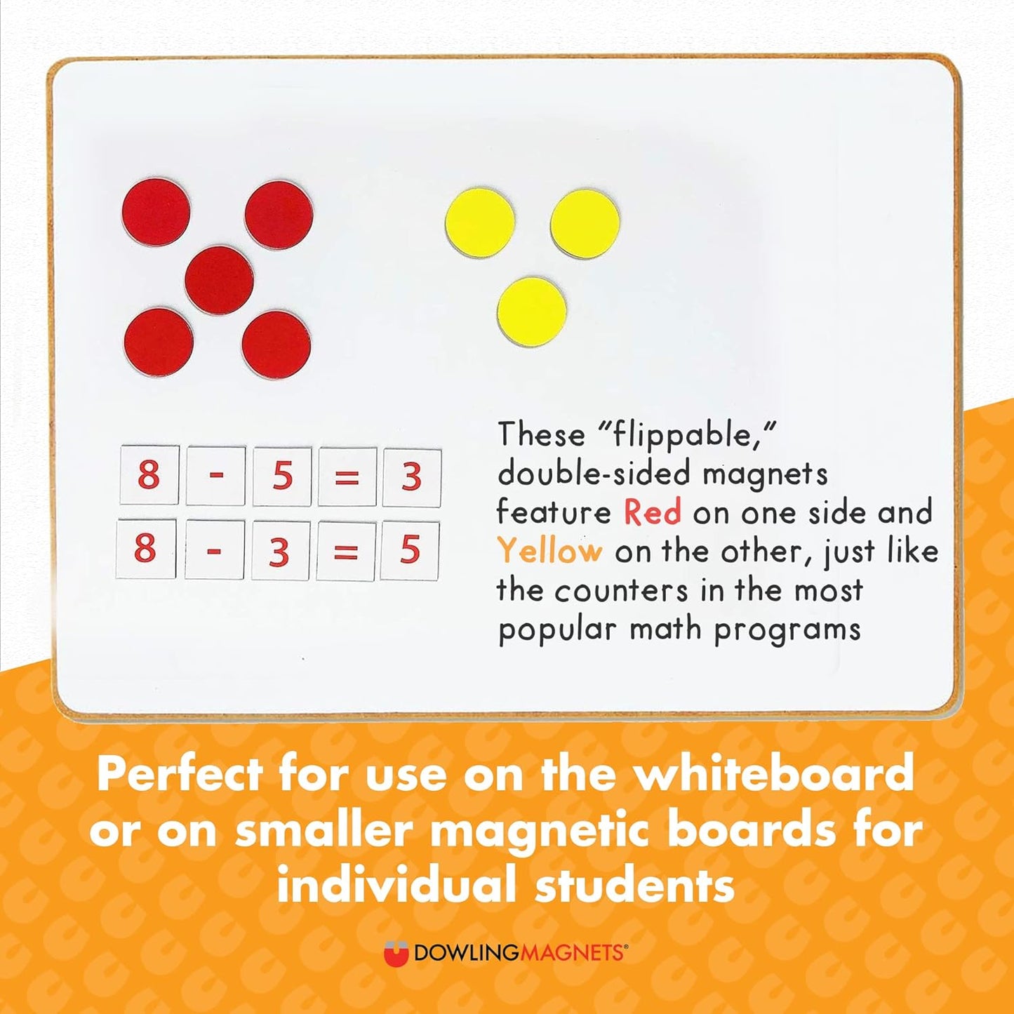 Dowling Magnets Magnetic Two-Color Counters (Red/Yellow, 1 inch Diameter Each), Set of 200. Item 732190. Counters for Kids Math/Math Counters for Kids/Magnetic Math Manipulatives/Montessori Math