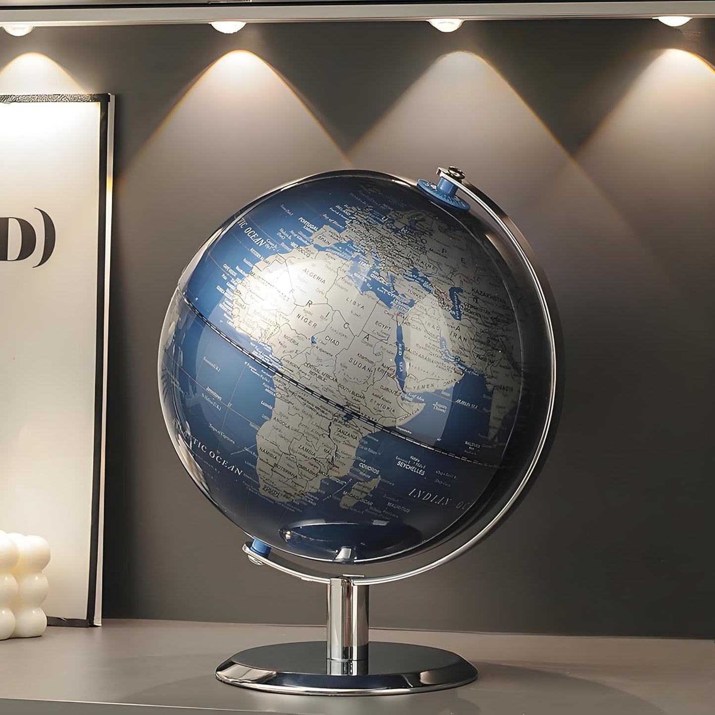 TTKTK World Globe with Stainless steel Stand, 8inch Earth Modern Desktop Globe For Educational Home Office Desk Bookshelf Decor, Cool Tech Gift for Business Men Father Boys Adults & Kids
