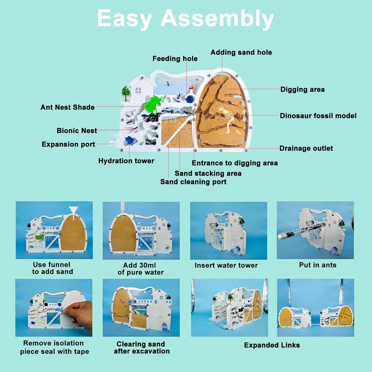 EXBEPE Large Sand Ant Farm Castle,Ant Habitat with Dinosaur Digging to Study Ant Colony Ecosystem Behavior,Science Educational Gift for Kids