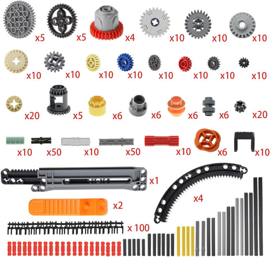 496Pcs Technic-Parts Pieces Gears-Axles-Pins-Connectors Compatible with Major Brand Power-Function Cars-and-Motors