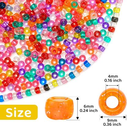 1200pcs Pony Beads Bulk – 11 Colors 6x9mm Plastic Craft Beads for Bracelets, Jewelry, Hair Braiding & DIY Projects