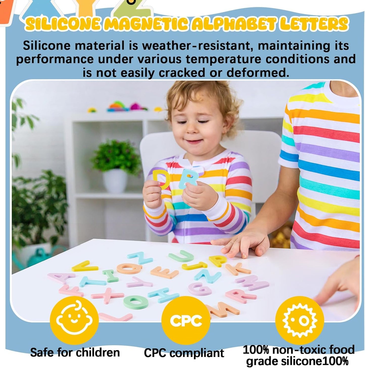 VioraWhite 26 Pcs Food Grade Silicone Magnet (Sealed Magnet, Cpc Certified) Magnetic Toddler Fridge Bulk ABC Educational Learning Toy for Kid Baby Girl Boy Gift(Greenery Color,Letter)