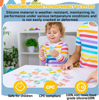 VioraWhite 26 Pcs Food Grade Silicone Magnet (Sealed Magnet, Cpc Certified) Magnetic Toddler Fridge Bulk ABC Educational Learning Toy for Kid Baby Girl Boy Gift(Greenery Color,Letter)