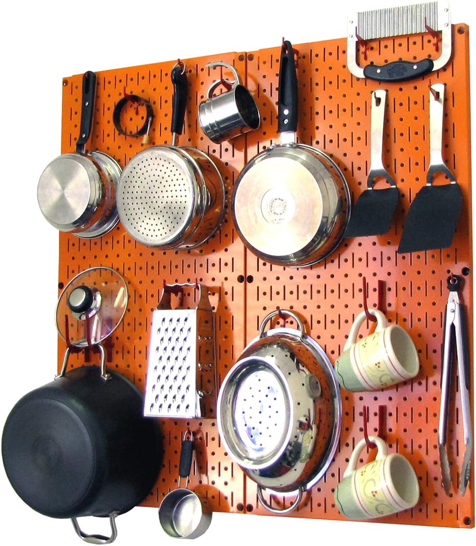 Wall Control Kitchen Pegboard Organizer Pots and Pans Storage Rack Organization Kit with Green Pegboard and White Accessories