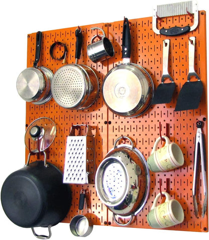 Wall Control Kitchen Pegboard Organizer Pots and Pans Storage Rack Organization Kit with Green Pegboard and White Accessories