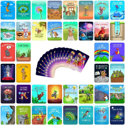 45 Affirmation Cards for Kids - Premium Edition – 3x4 in – incl. Wooden Stand – Conversation Notes for Children and Toddlers – Mindfulness, Social Skills, CBT Therapy – Lunch, School Counselors, Teachers, Parents
