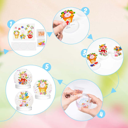 Cinrobiye 12 Pack Mother's Day Snow Globe Craft Kit for Kids, DIY Glitter Flower Water Globe Set with Stickers & Base, Preschool Classroom Activity, Handmade Gift for Mom Party Favors