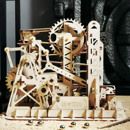 ROKR 3D Assembly Wooden Puzzle Brain Teaser Game Mechanical Gears Set Model Kit Marble Run Set Unique Craft Kits Christmas/Birthday/Valentine's Gift for Adults & Kids Age 14+(LG503-Lift Coaster)